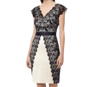 Reiss Black Lace Cream Dress Size US 8 EU 40 Illusion Lace Cocktail $370 Retail